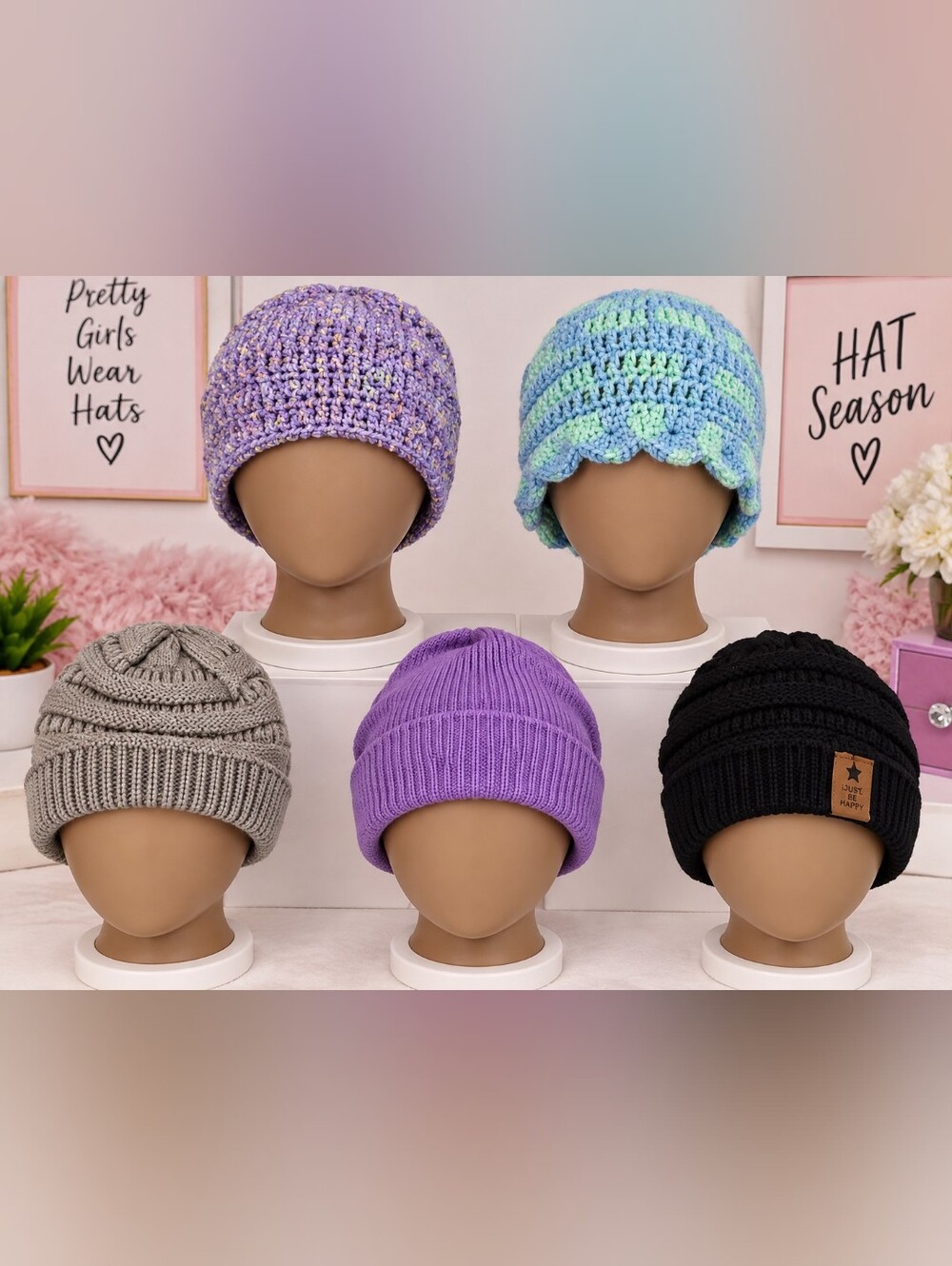 Kids Knit Beanie Hats - Unbranded